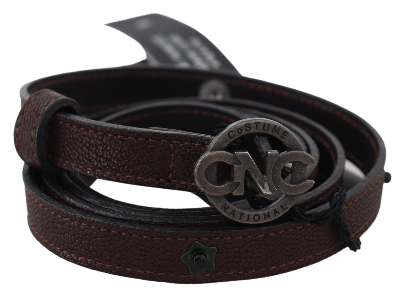 Elegant Brown Leather Belt with Rustic Hardware