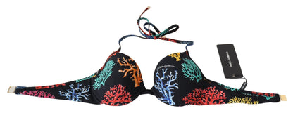 Top de bikini con estampado de coral negro elegante