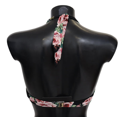 Top de bikini floral negro elegante