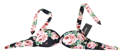 Top de bikini floral negro elegante