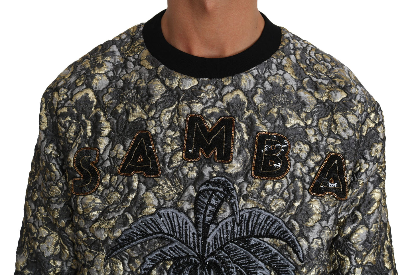 Samba jacquard palm trui met ronde hals