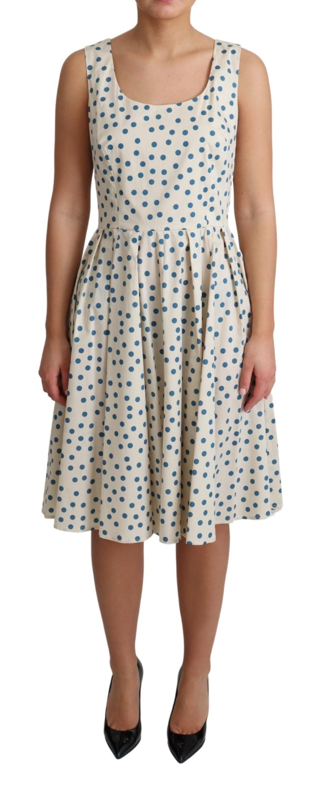 Elegante beige polkadot A-lijn mouwloze jurk