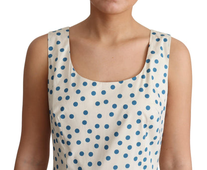 Elegante beige polkadot A-lijn mouwloze jurk