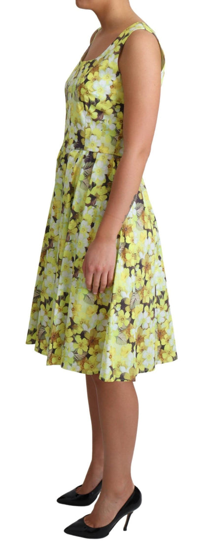 Vestido sin mangas floral amarillo elegante de una línea