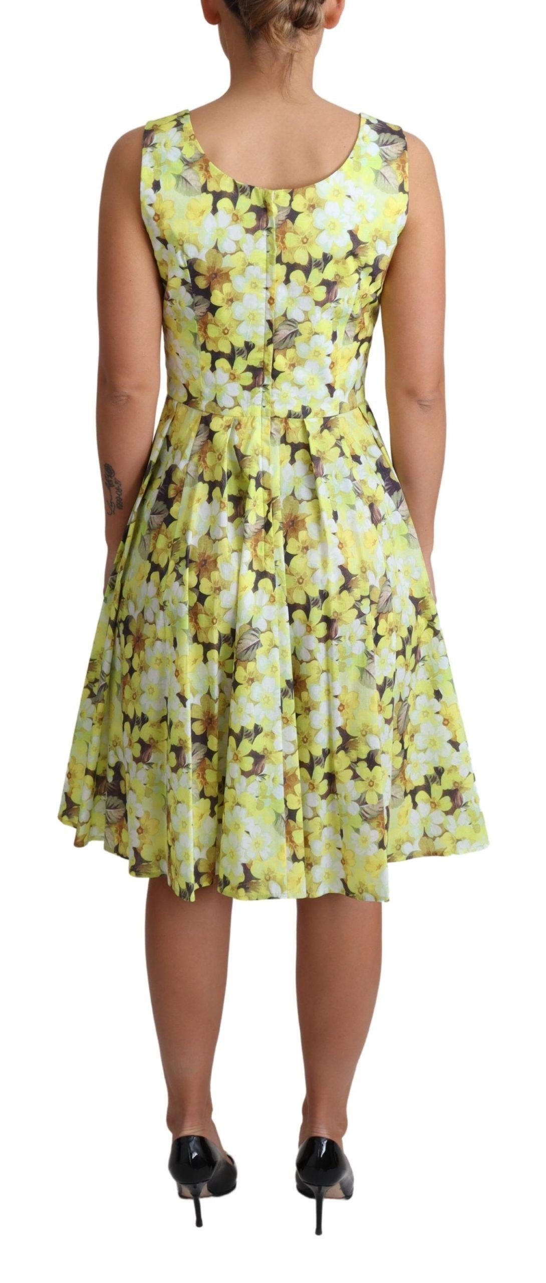 Elegant Yellow Floral A-Line Sleeveless Dress