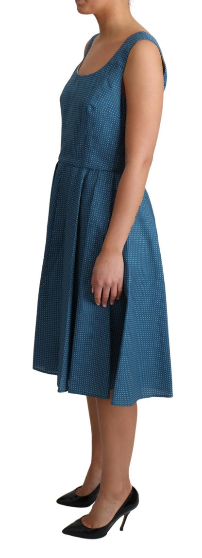 Blue Polka Dotted Sleeveless A-Line Dress