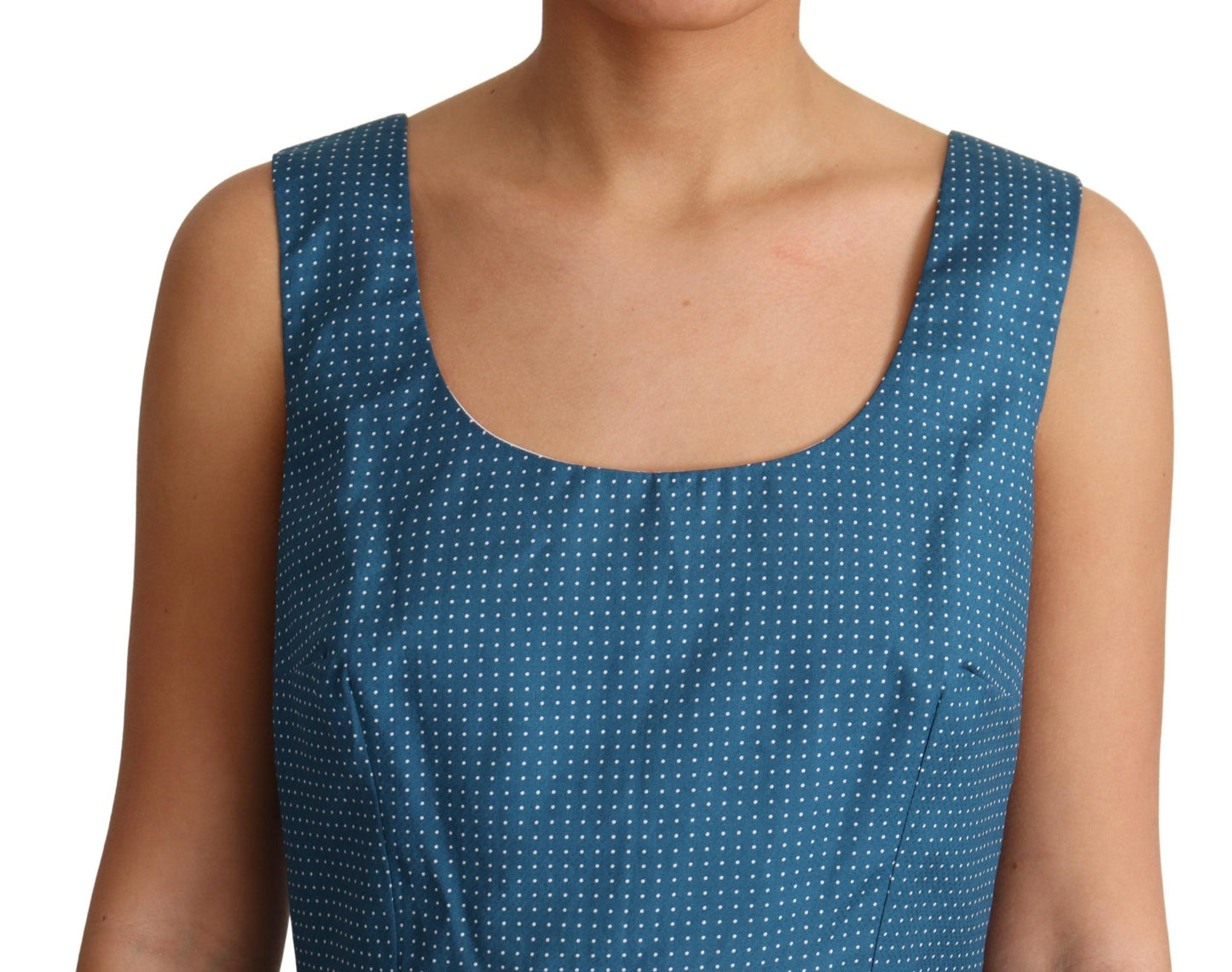 Blue Polka Dotted Sleeveless A-Line Dress