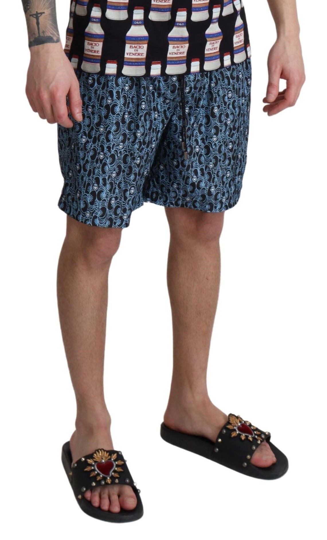 Chic Blue Drawstring Swim Trunks