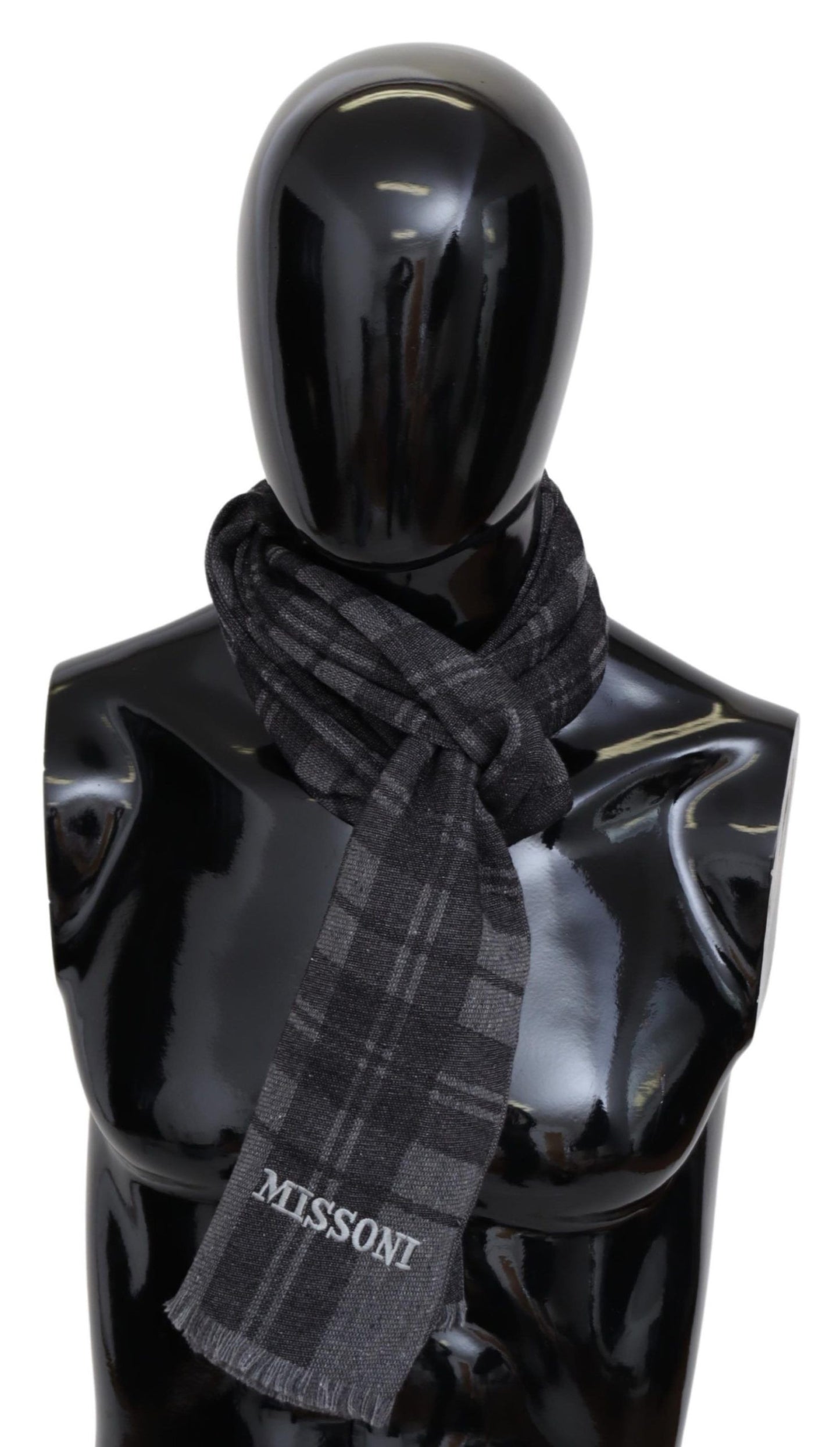 Elegant Unisex Plaid Wool Scarf with Logo Embroidery