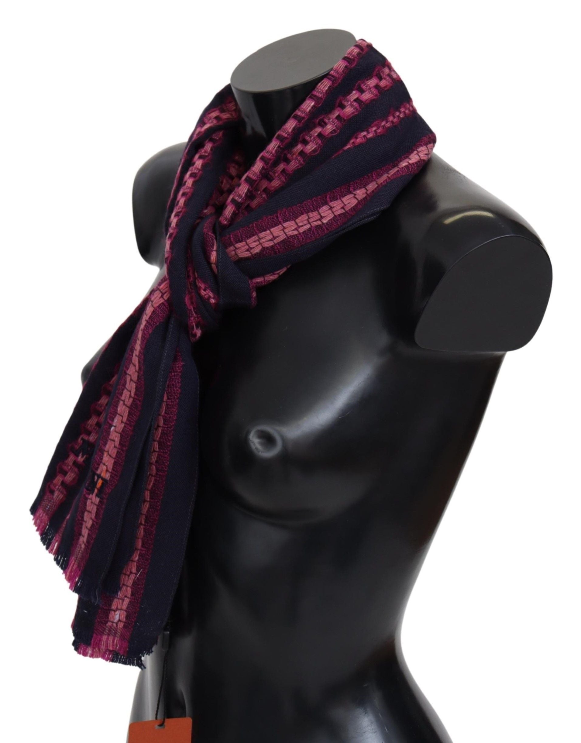 Elegant Striped Wool Scarf in Black and Pink