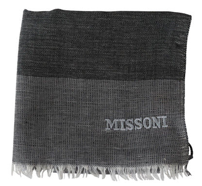 Elegant Striped Wool Scarf with Logo Embroidery