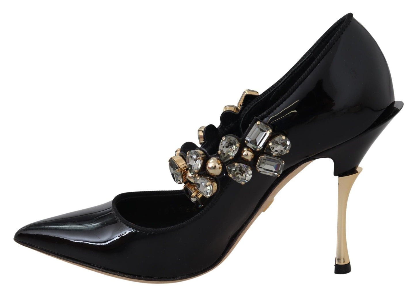 Elegantes zapatos de tacón de cristal de cuero negro