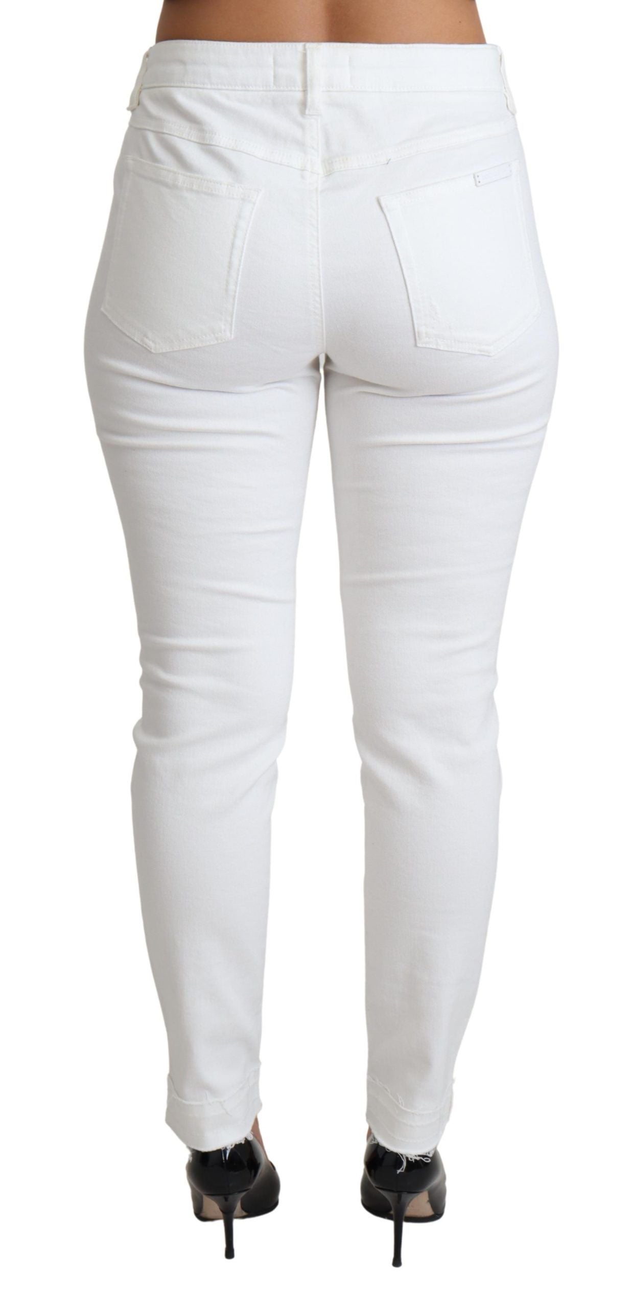 Chic White Mid Waist Designer Jeans