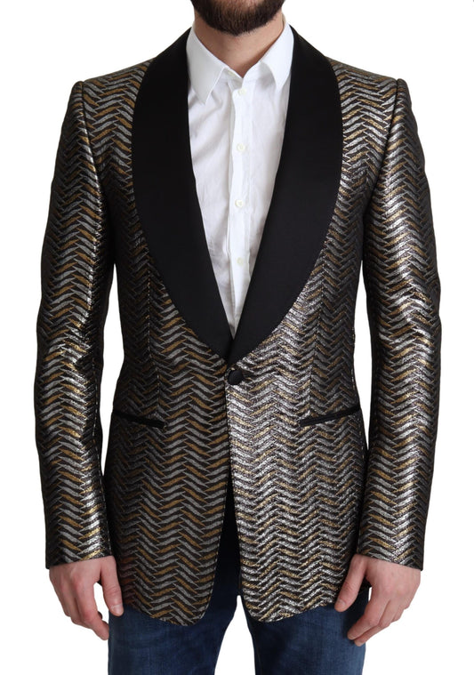 Elegante chaqueta tipo blazer entallada de jacquard metalizado