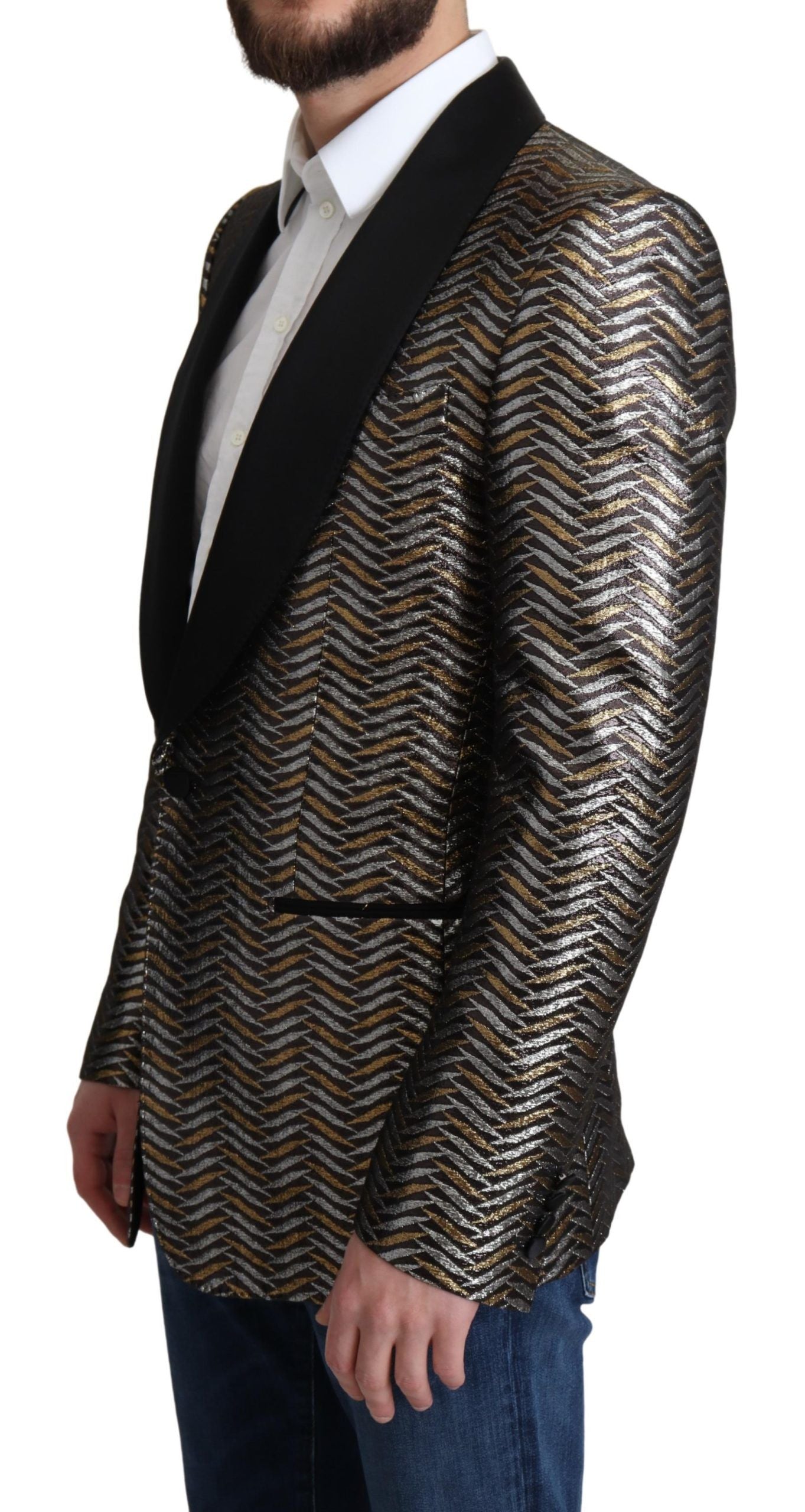 Elegante chaqueta tipo blazer entallada de jacquard metalizado