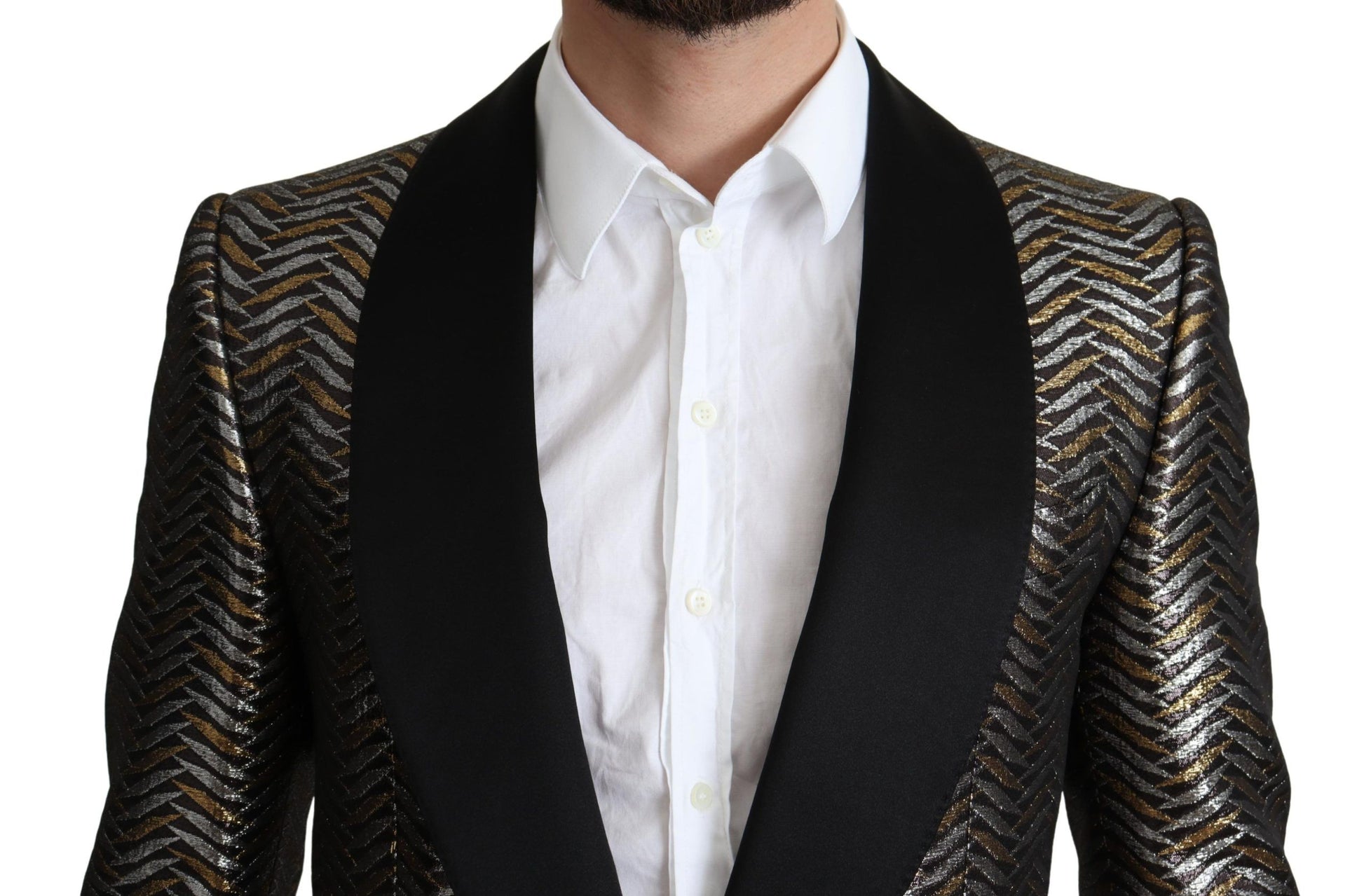 Elegante chaqueta tipo blazer entallada de jacquard metalizado