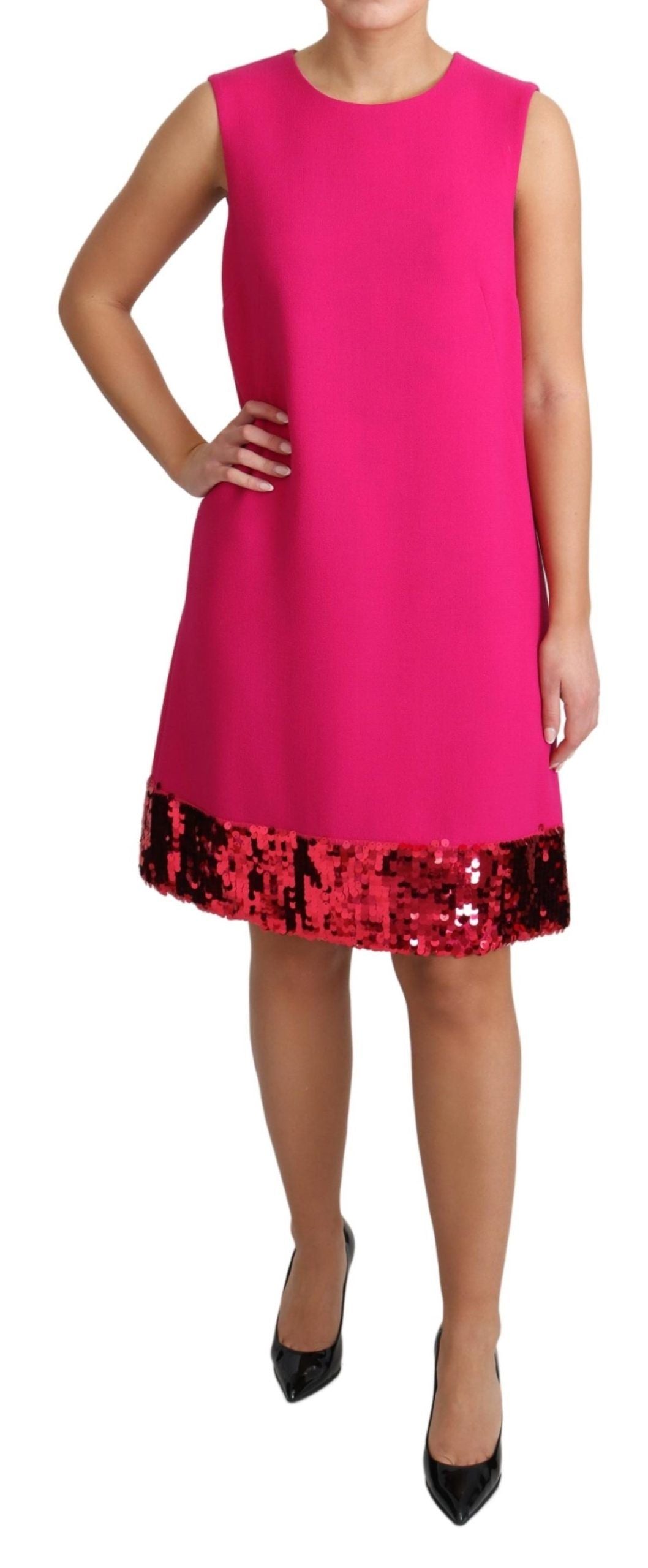 Vestido recto elegante en mezcla de lana con lentejuelas fucsia