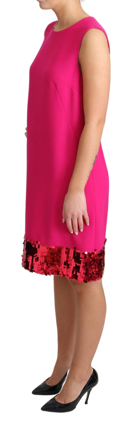 Elegant Fuchsia Sequined Wool Blend Shift Dress