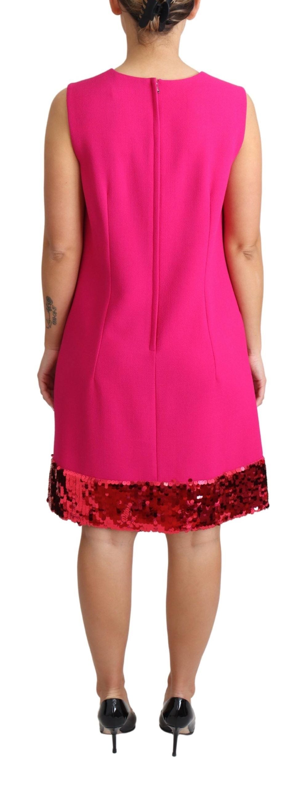 Vestido recto elegante en mezcla de lana con lentejuelas fucsia