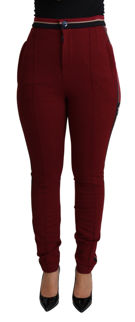 Geborduurde rode skinny broek met hoge taille