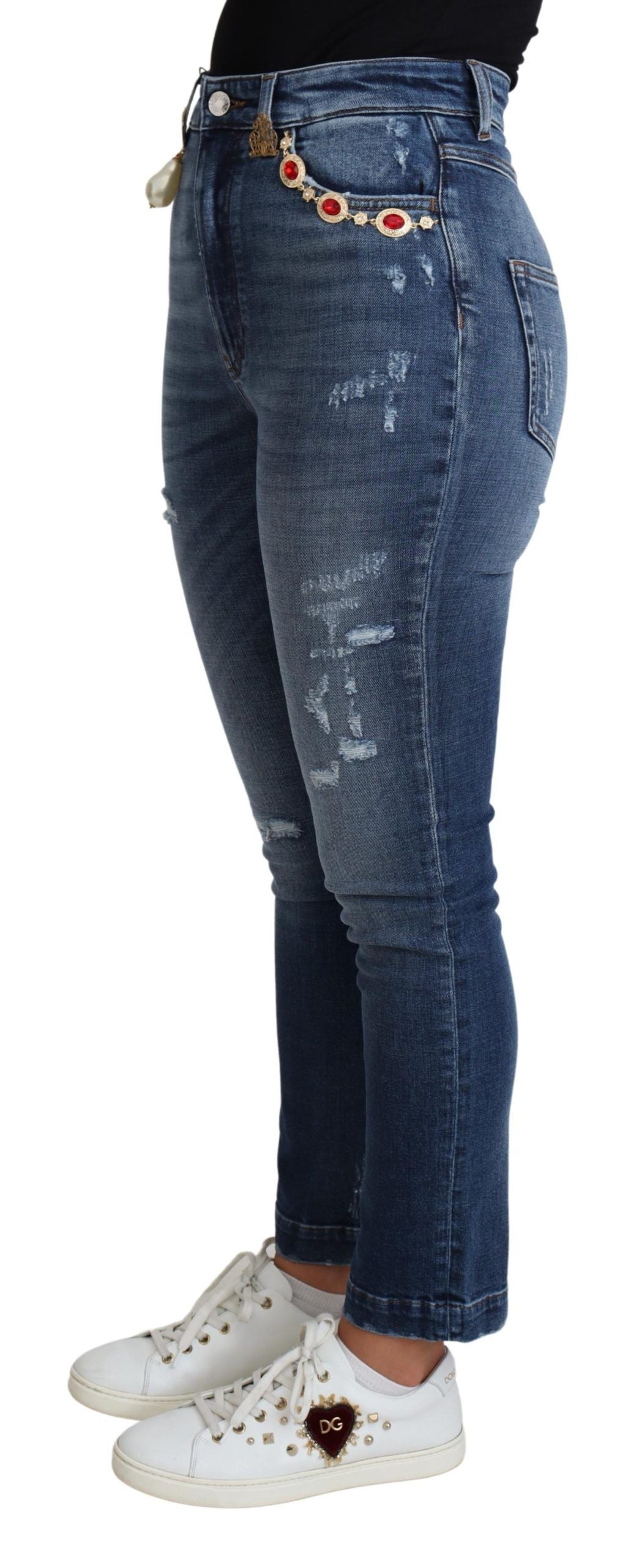 Verfraaide skinny jeans met hoge taille