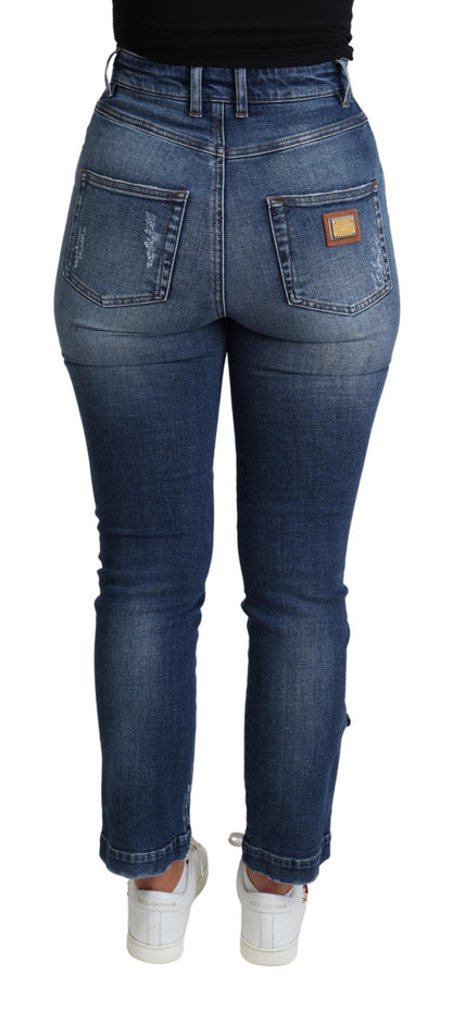 Verfraaide skinny jeans met hoge taille