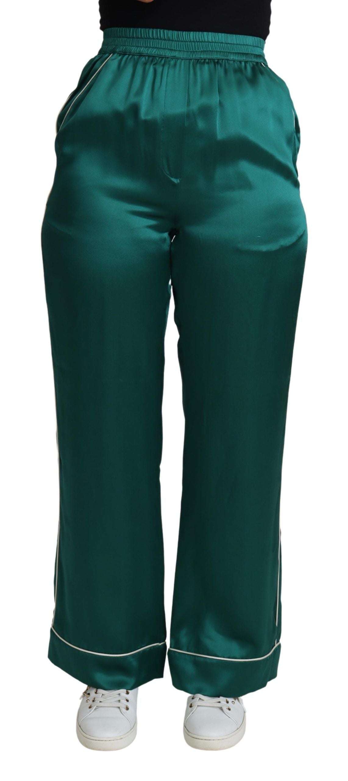 Exquisitos pantalones de pijama de seda en verde exuberante