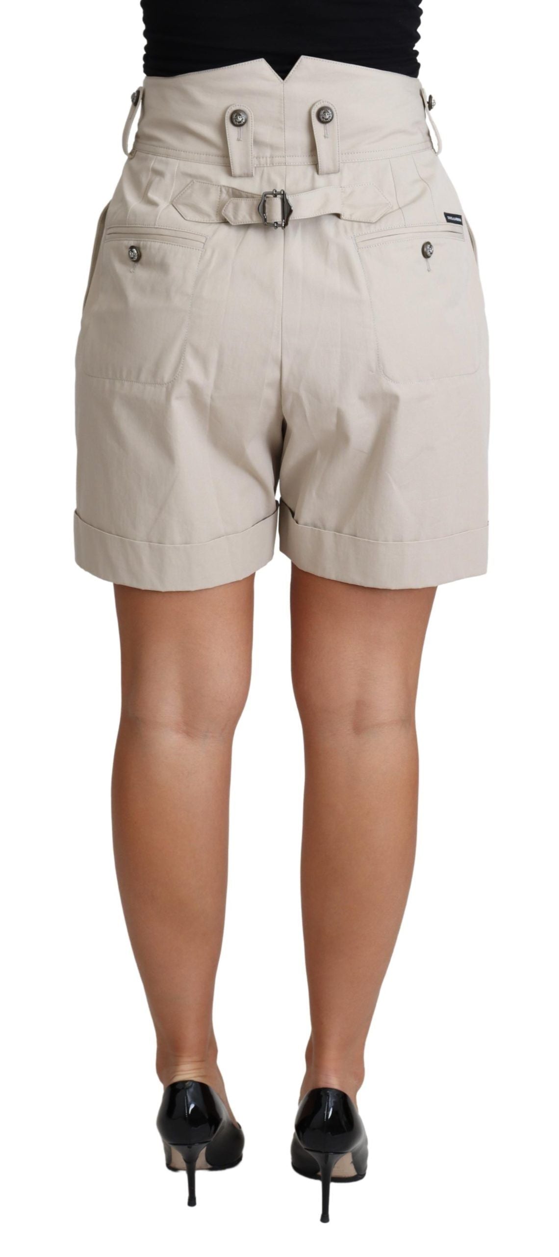 Chique beige geplooide short met hoge taille