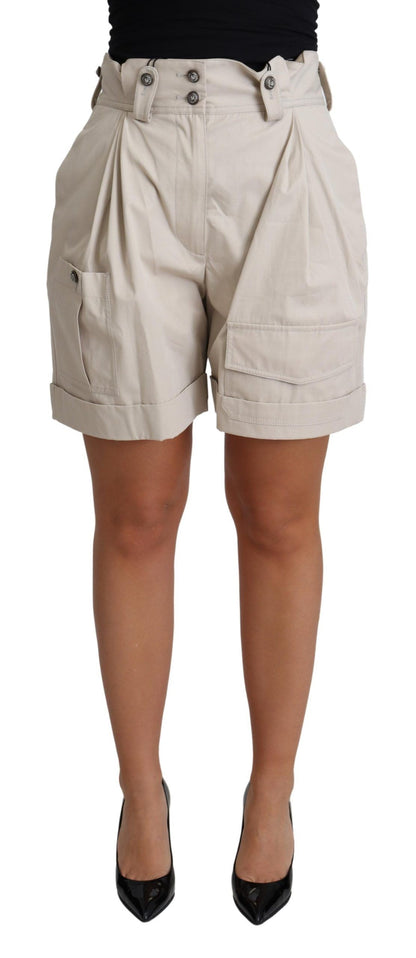 Chique beige geplooide short met hoge taille