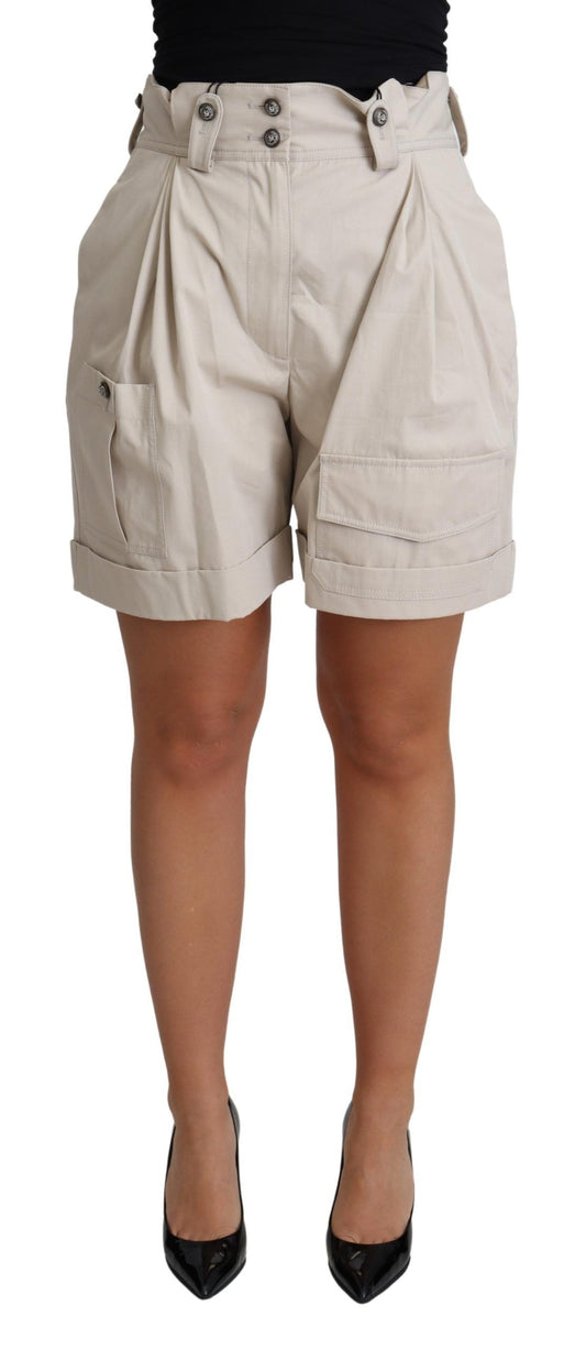 Chique beige geplooide short met hoge taille