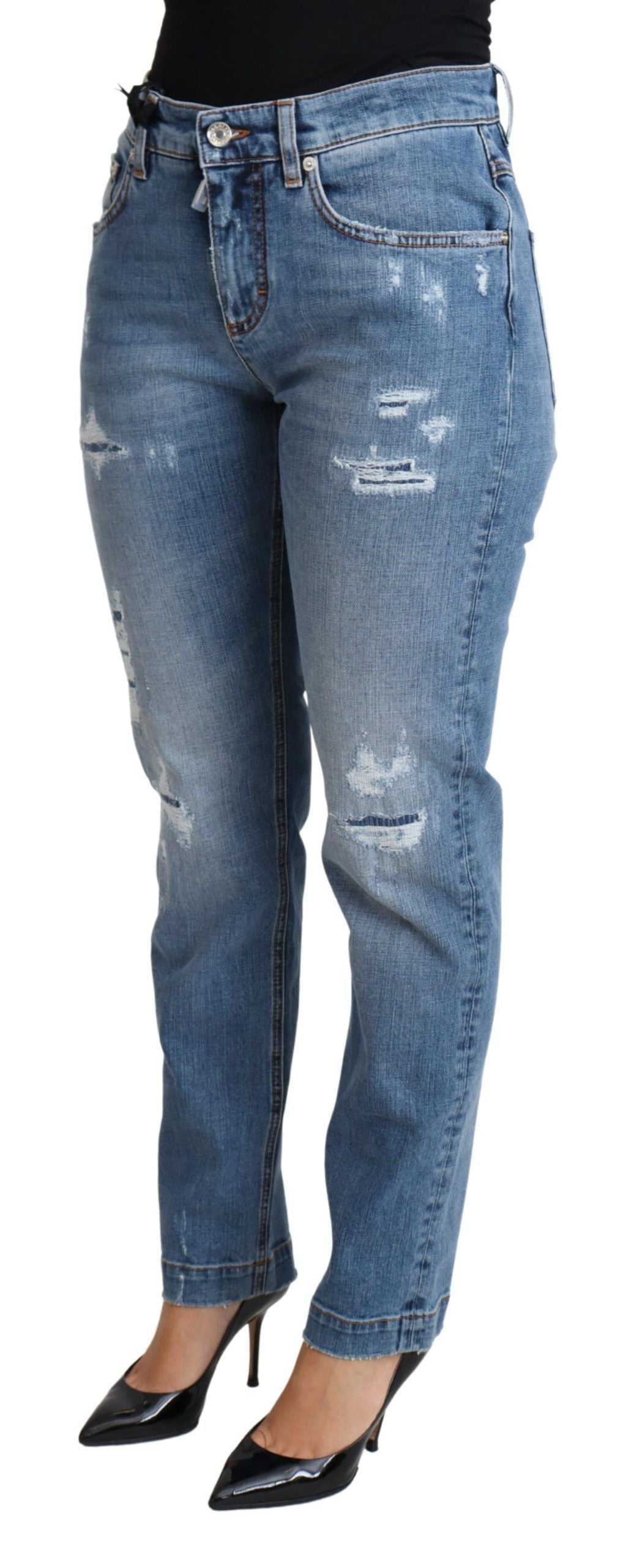 Blauwe gescheurde skinny denim katoenmix jeans