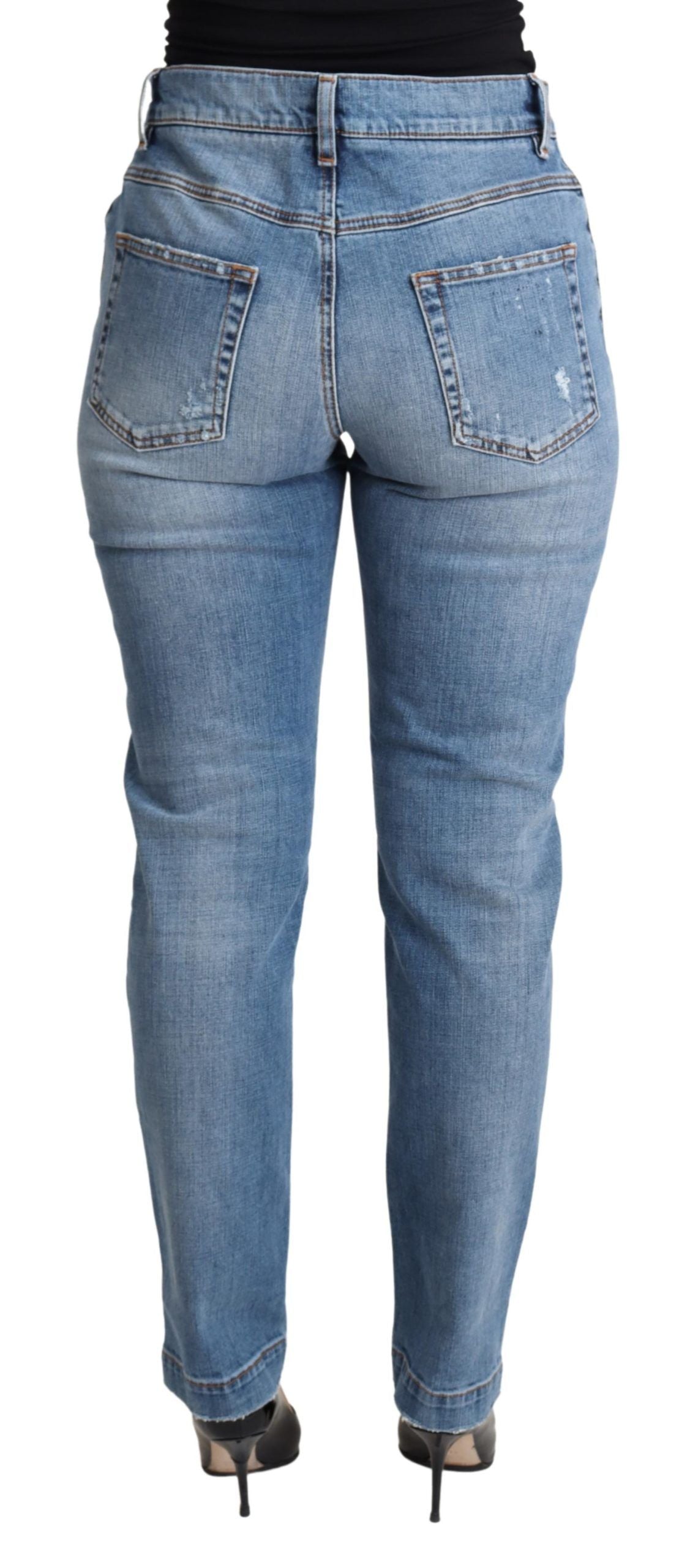 Blauwe gescheurde skinny denim katoenmix jeans