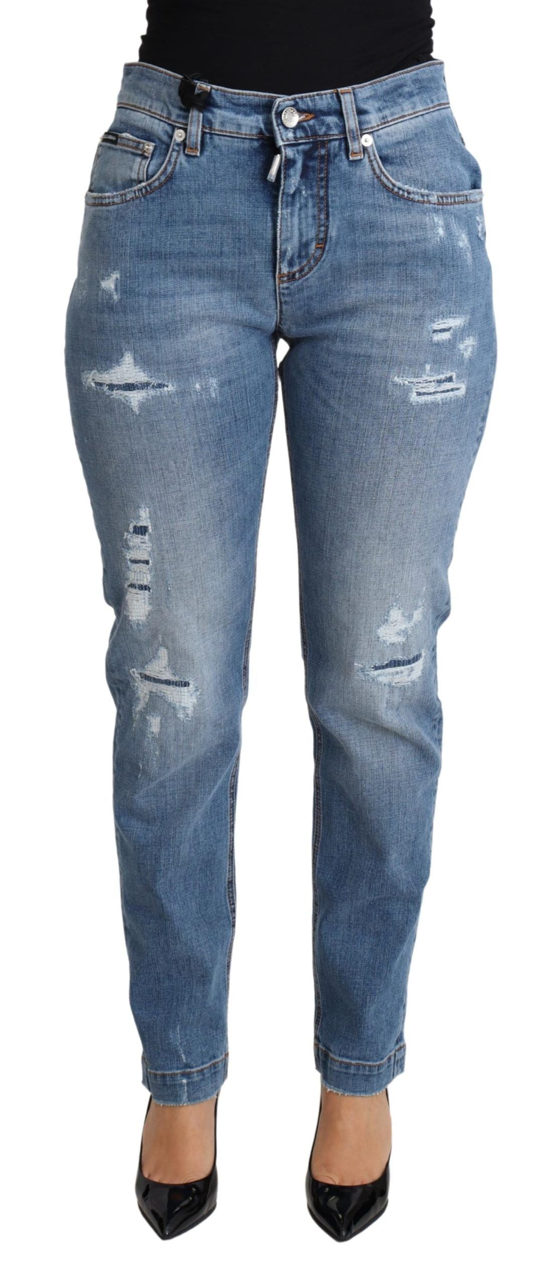 Blauwe gescheurde skinny denim katoenmix jeans