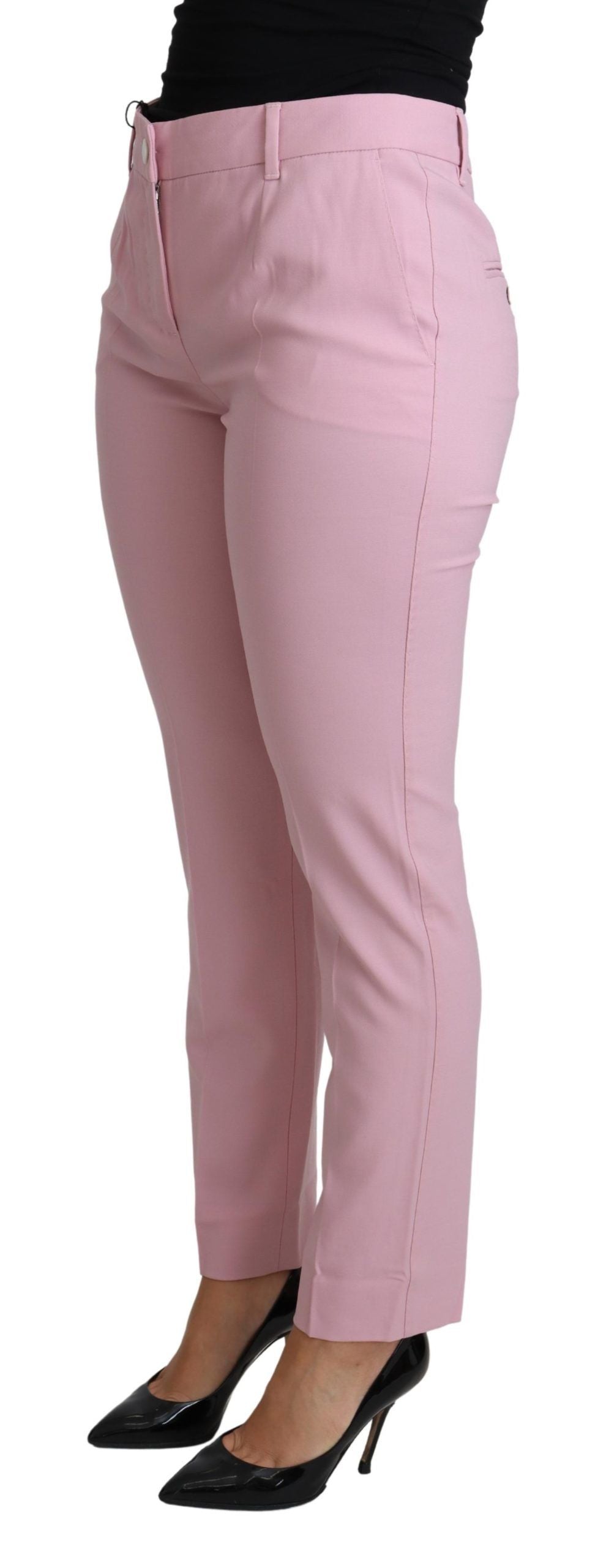 Pantalón elegante de lana rosa de talle alto