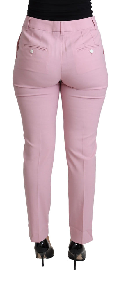 Pantalón elegante de lana rosa de talle alto