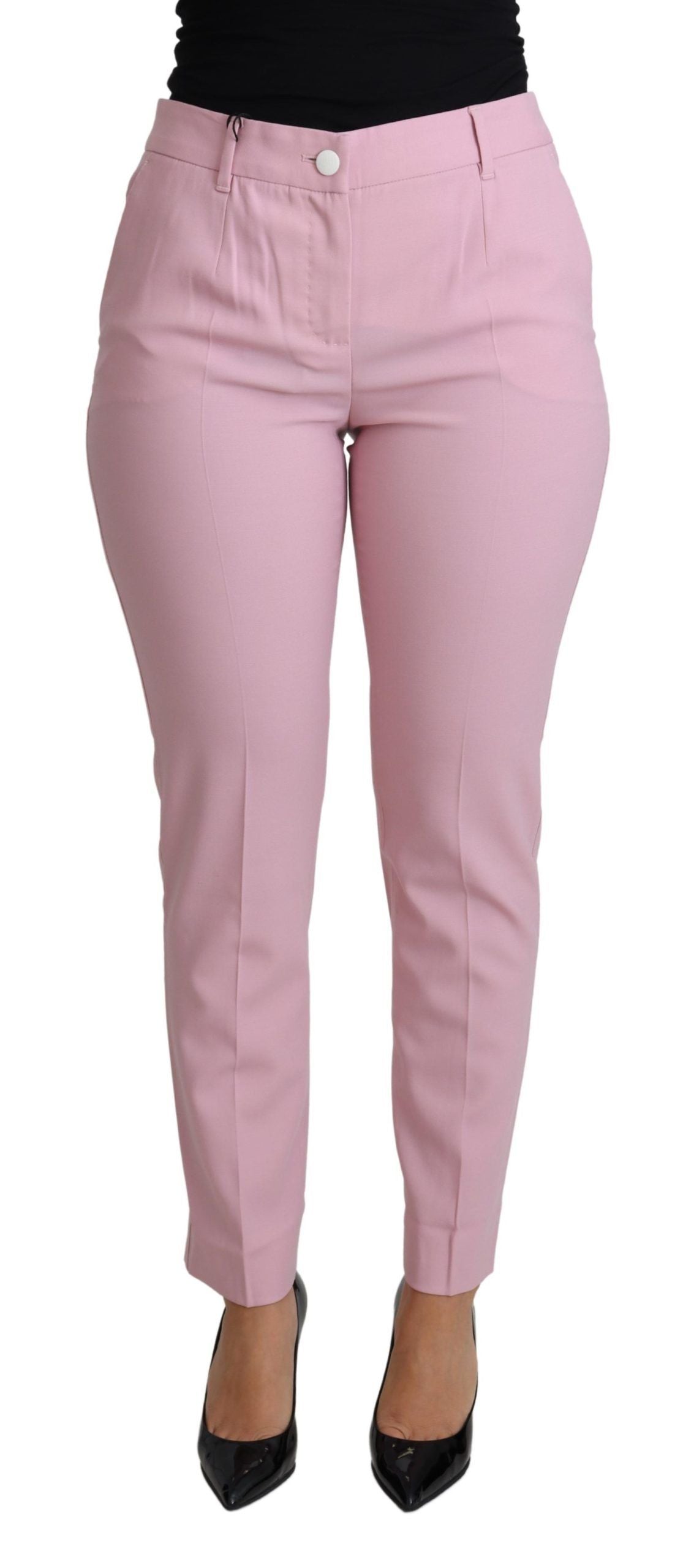 Elegante roze wollen broek met hoge taille