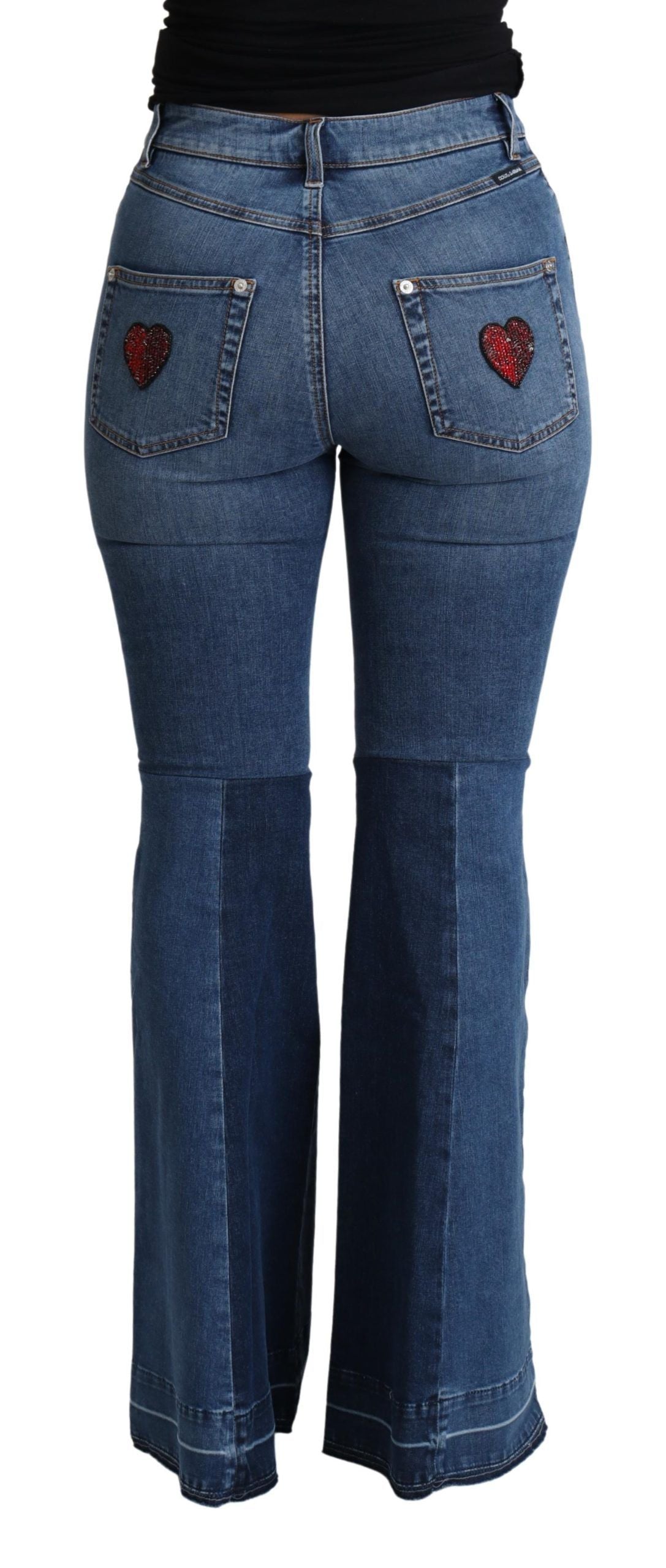 Blauwe Amore Patch Boot Cut katoenen stretchbroek