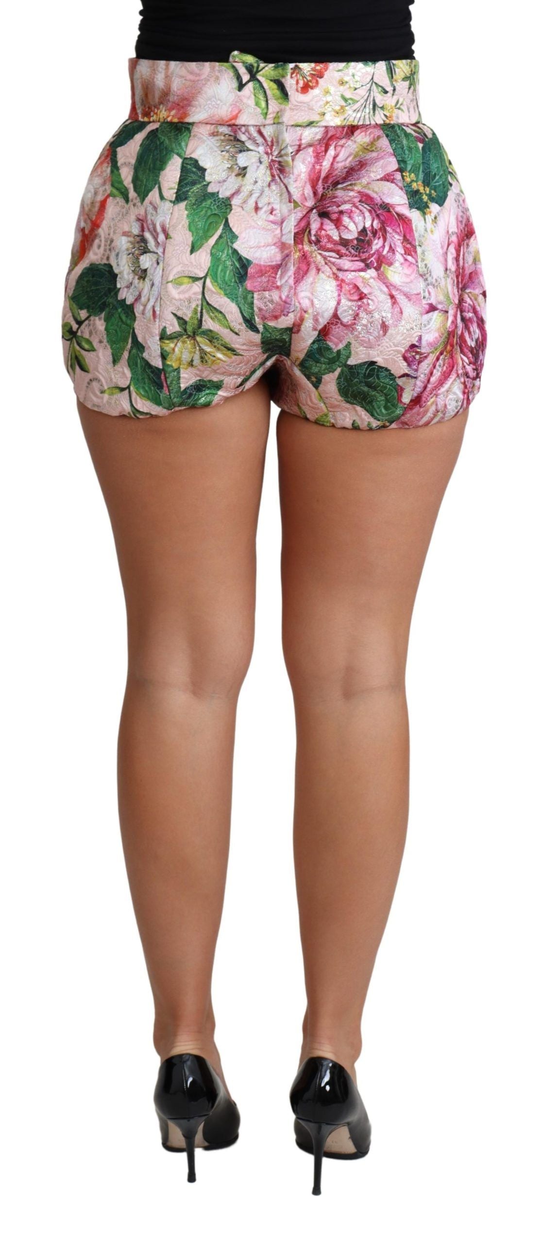 Pantalones cortos elegantes de cintura alta con estampado floral rosa