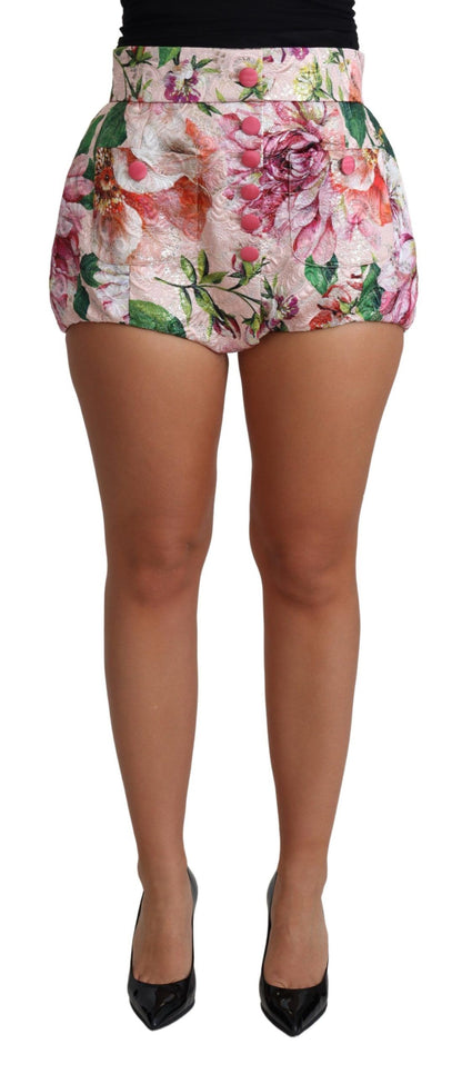 Pantalones cortos elegantes de cintura alta con estampado floral rosa