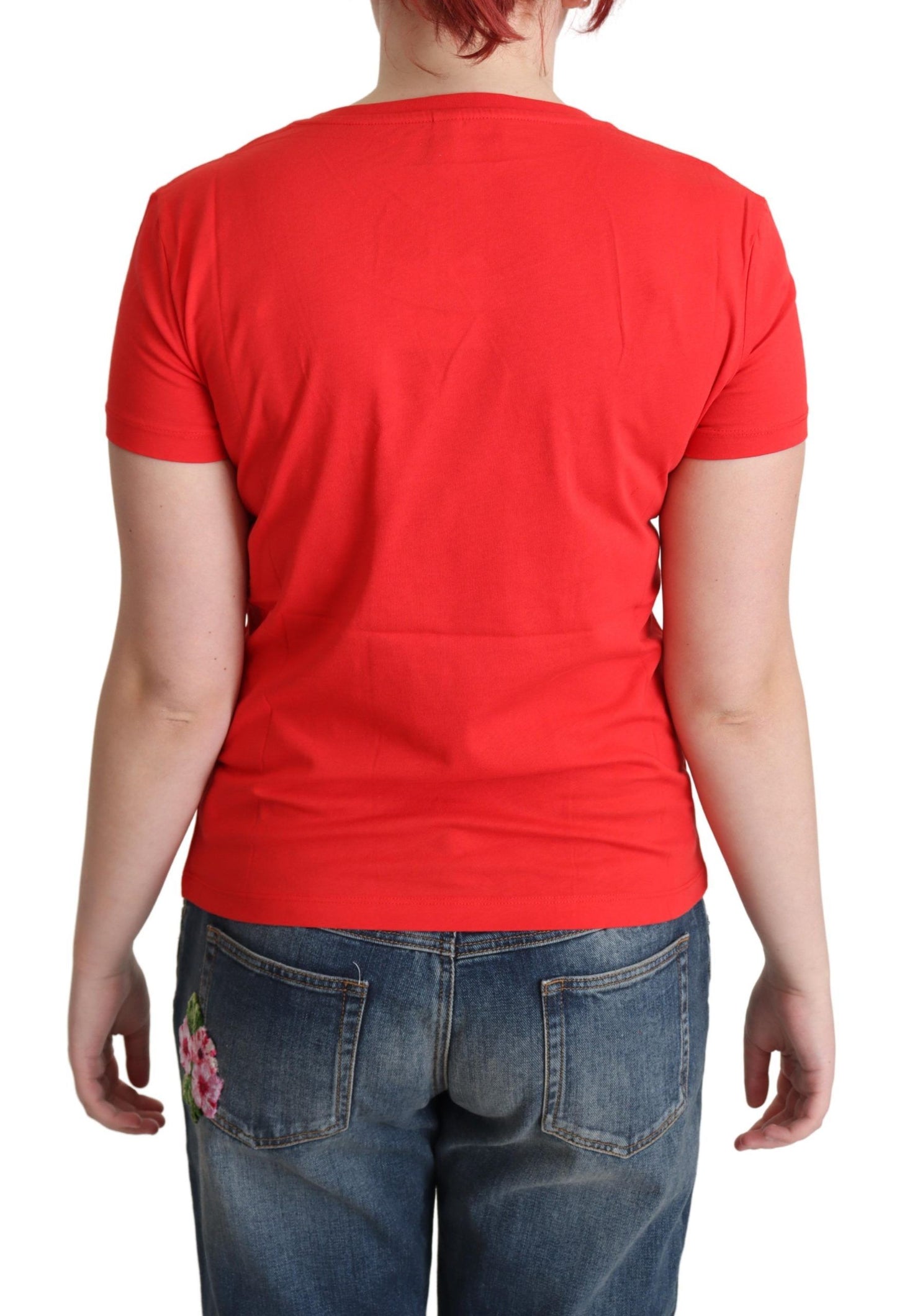 Elegante camiseta de algodón roja con estampado divertido