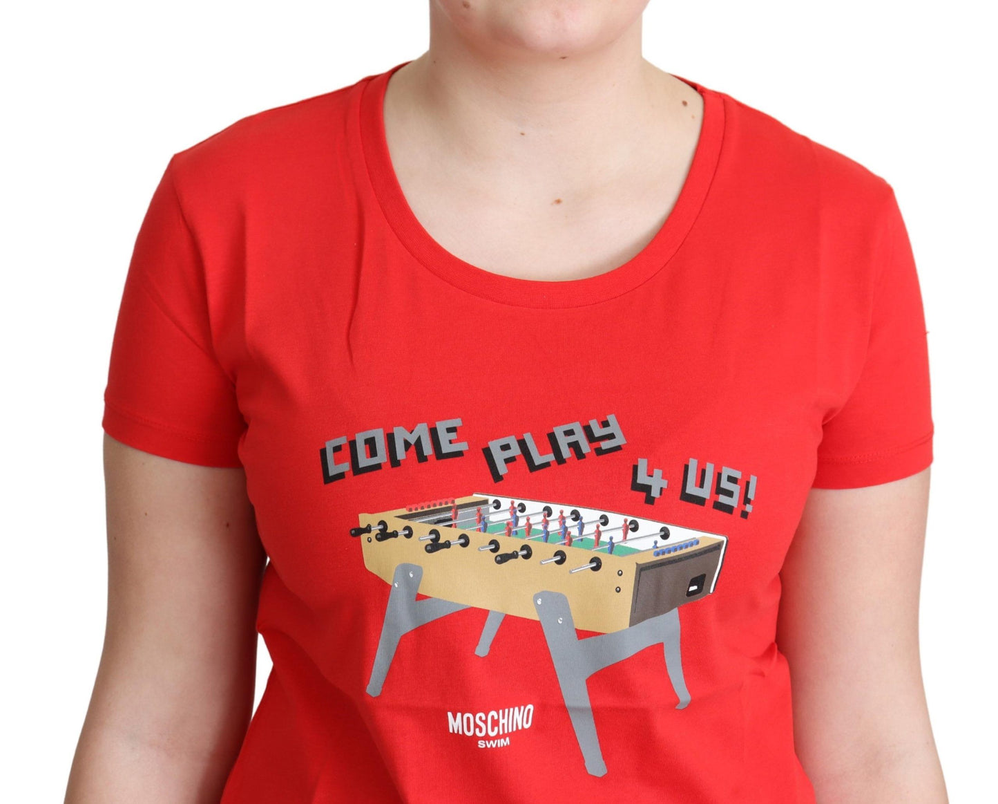 Rood katoenen T-shirt met Come Play 4 Us-top en blouse