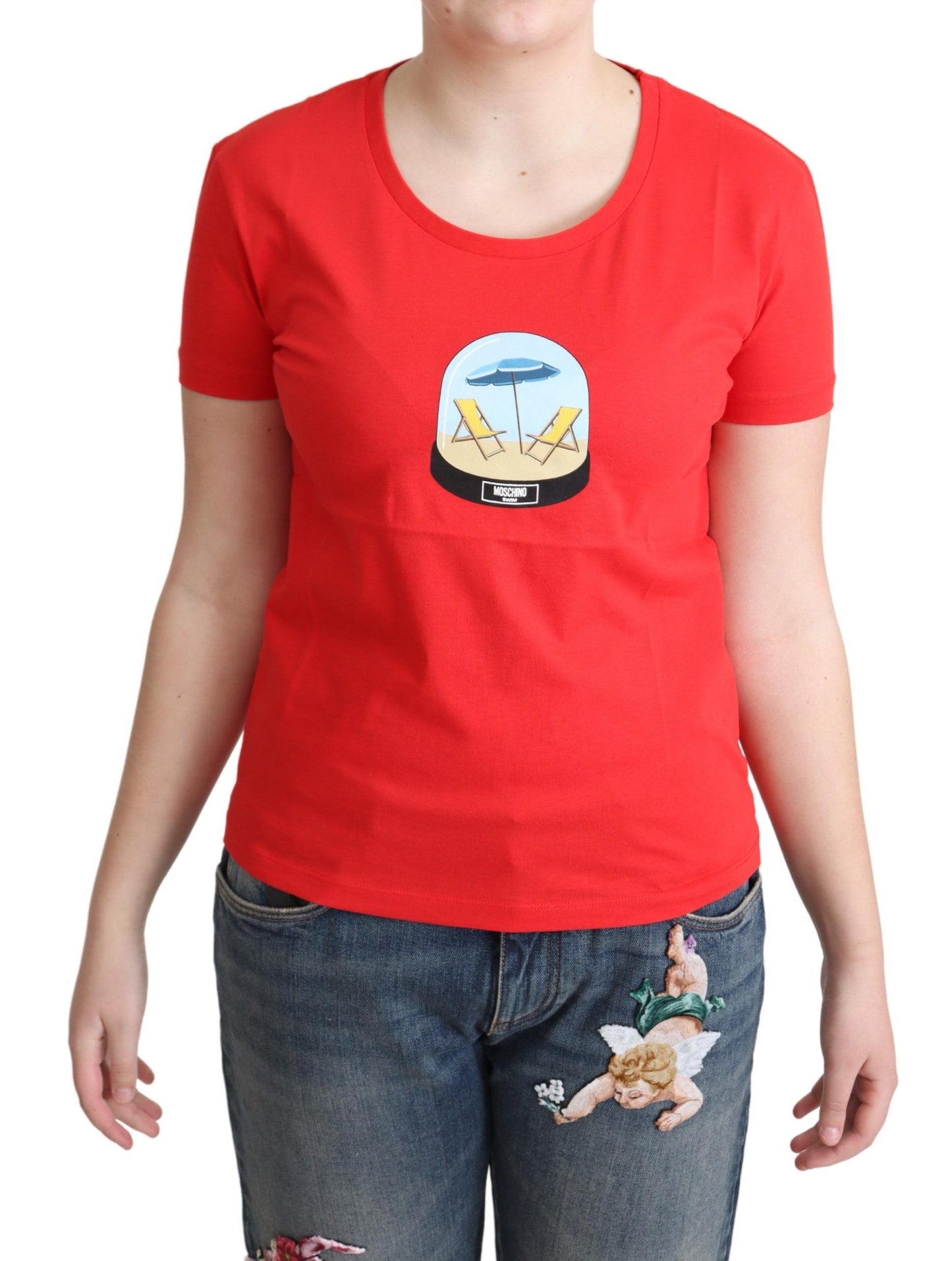 Chique rood katoenen T-shirt met kenmerkende print