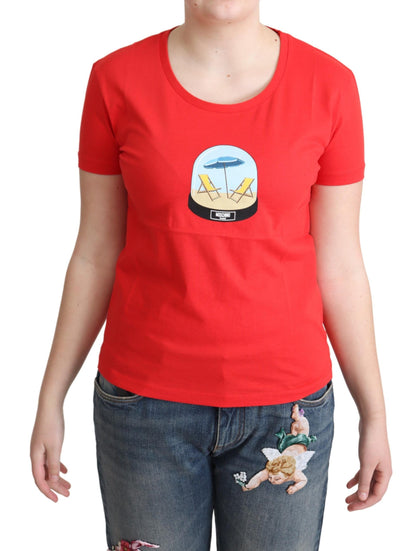 Chique rood katoenen T-shirt met kenmerkende print