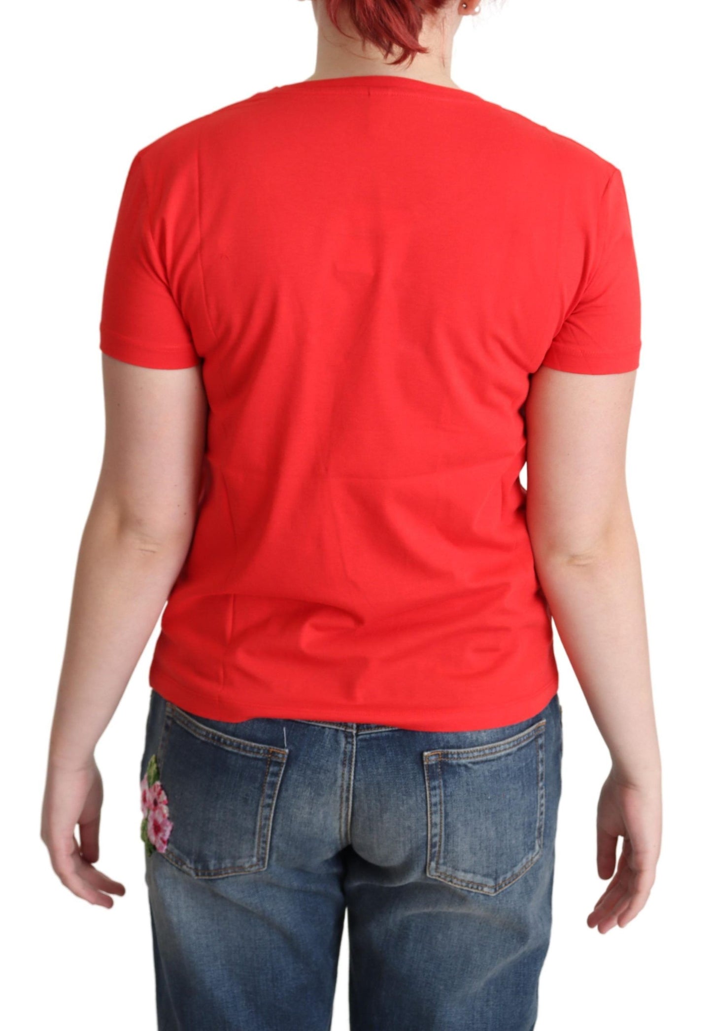 Chique rood katoenen T-shirt met kenmerkende print