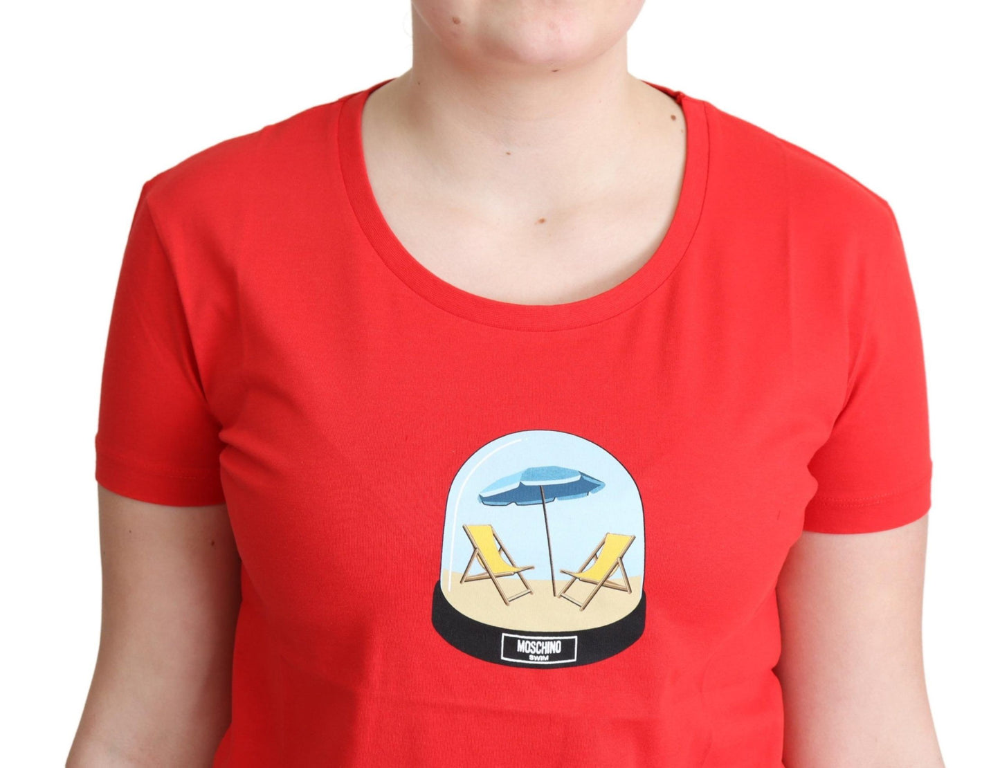 Chique rood katoenen T-shirt met kenmerkende print