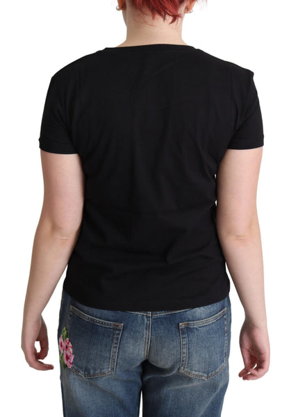 Elegante camiseta de algodón negra con estampado divertido