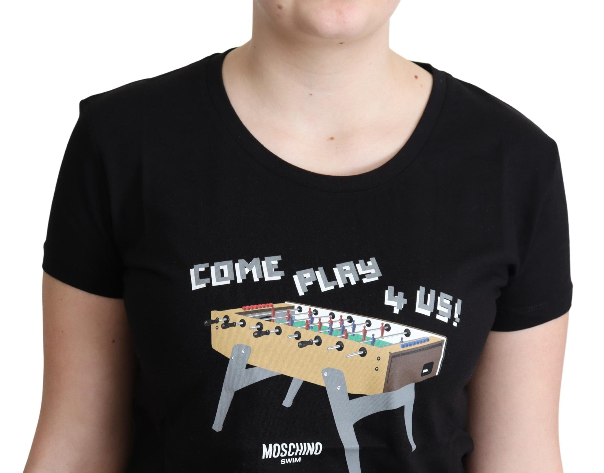 Chique zwart katoenen T-shirt met speelse print