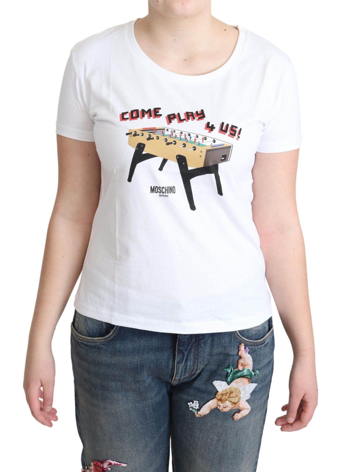 Chique katoenen T-shirt met ronde hals en speelse print