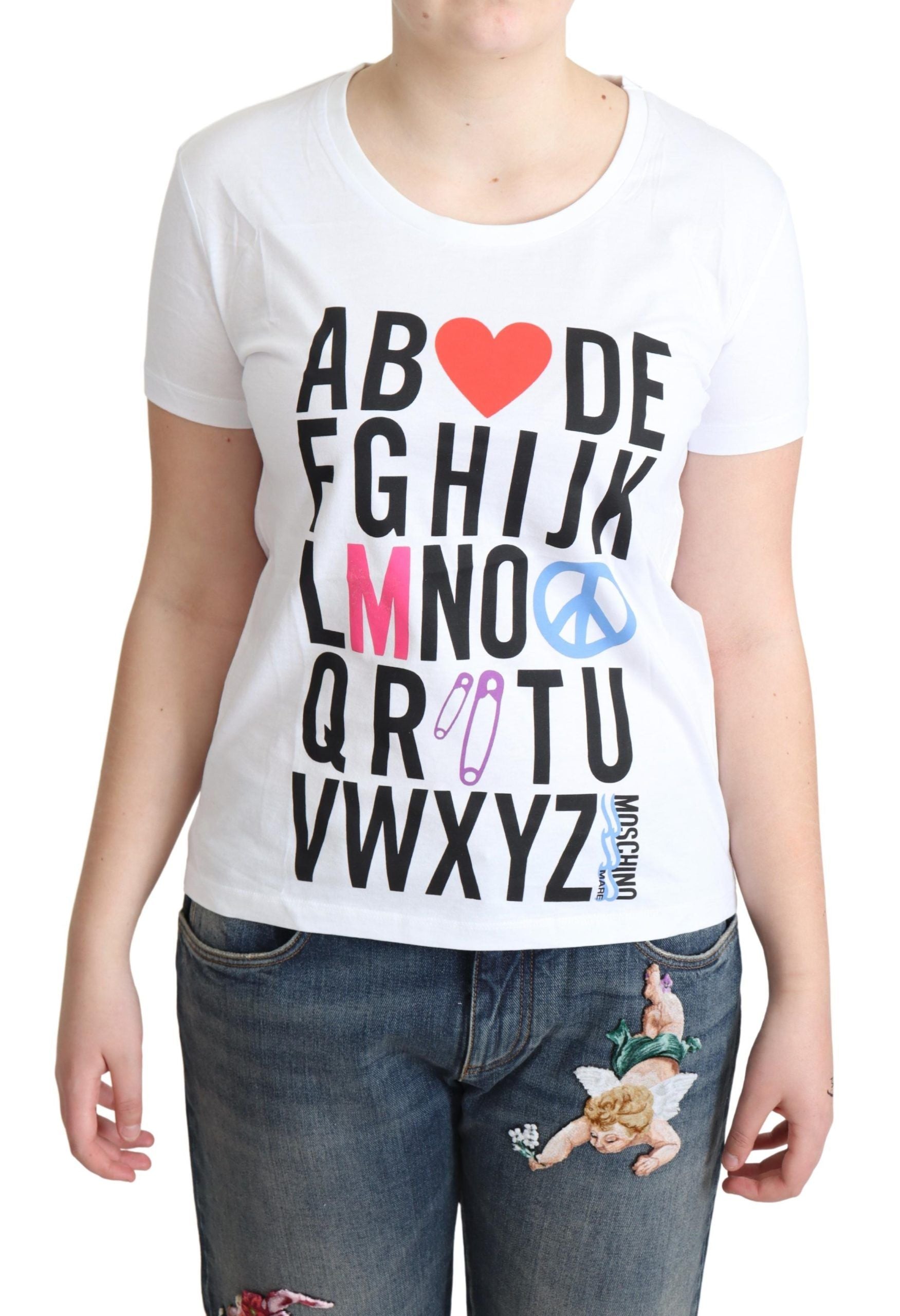 Wit katoenen T-shirt met alfabetletterprint