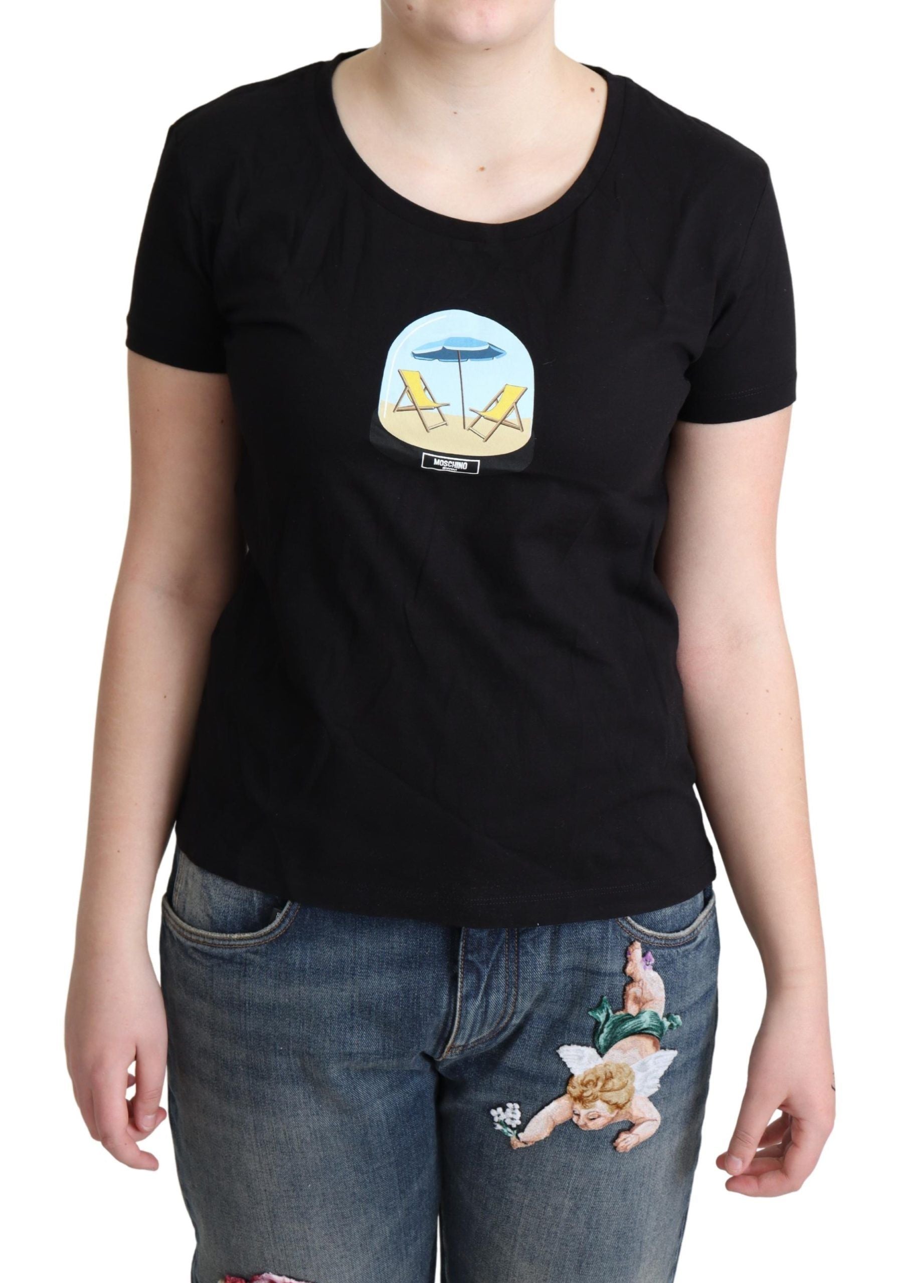 Chique zwart katoenen T-shirt met ronde hals